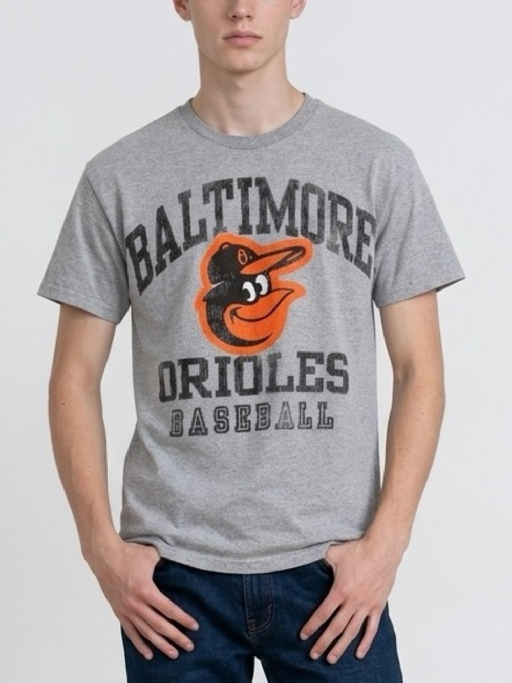 MLB Baltimore Orioles Gray Short Sleeve Tee with Orange Logo